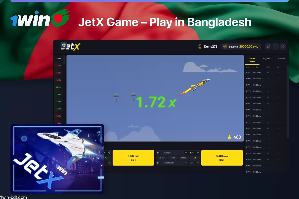 1win JetX crash game for Bangladesh players