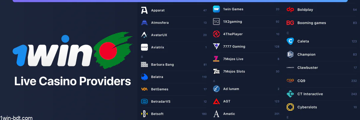 Top developers provide fair and random 1win live casino games