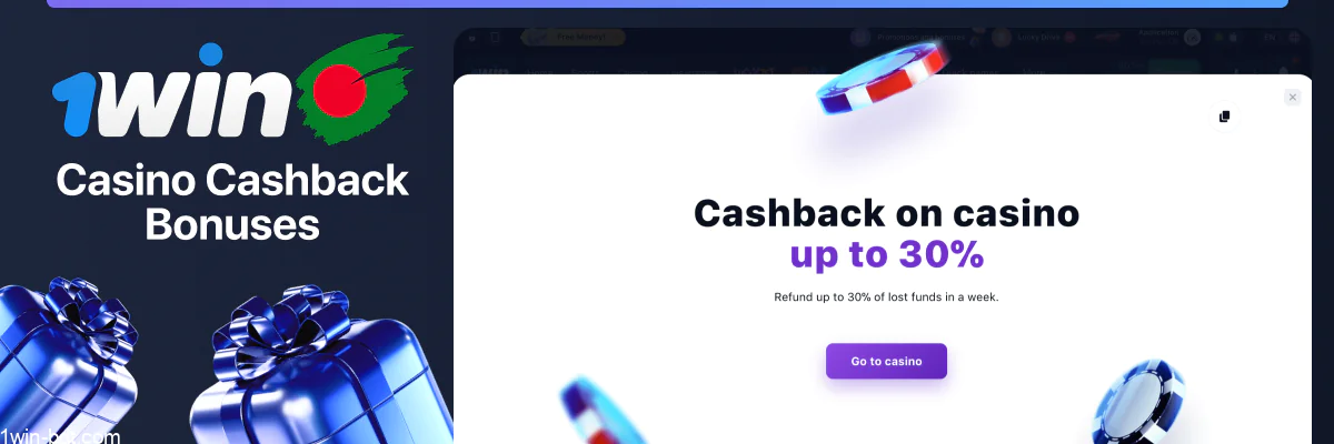 1win weekly casino cashback for BD players