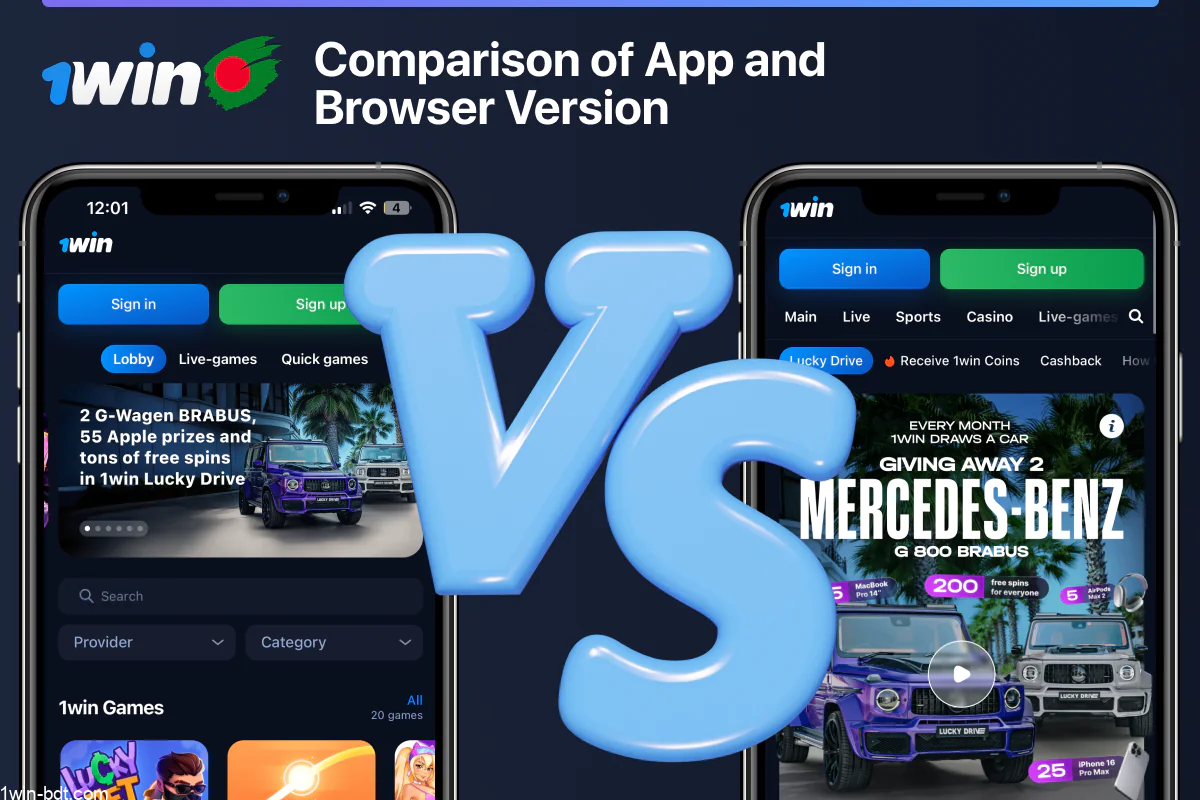 Comparing 1win app and browser version features