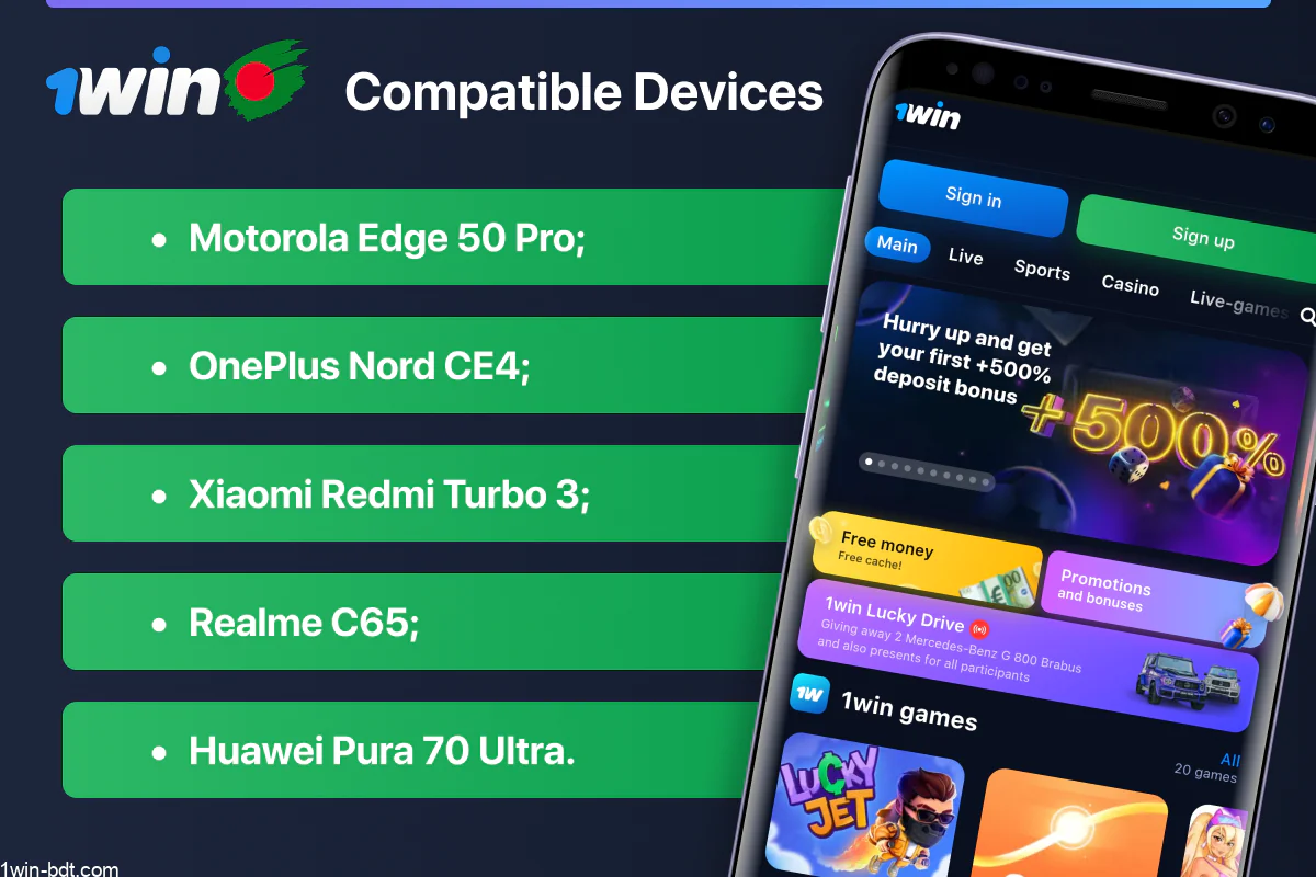 List of compatible Android devices for 1win app