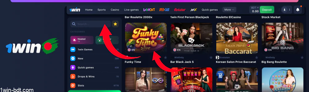 Find Funky Time in the live casino list or search for it