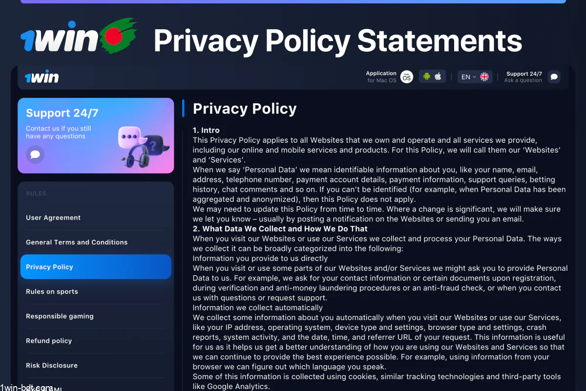 1win Bangladesh Privacy Policy