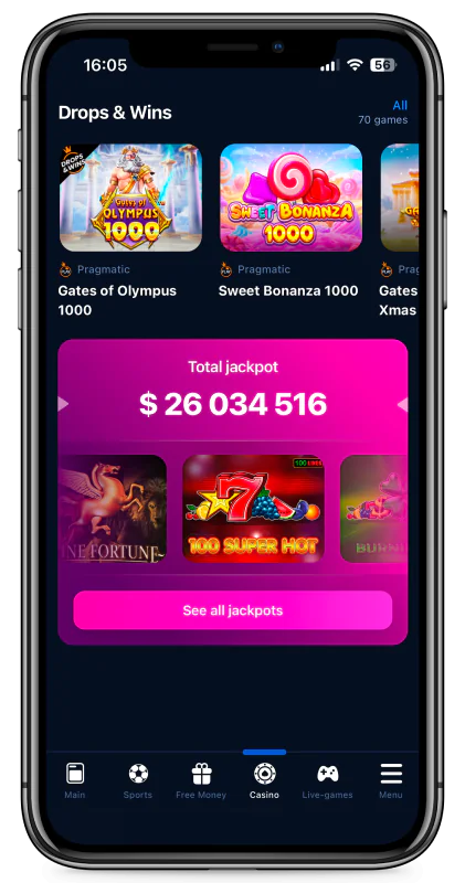 1win mobile app screenshot games