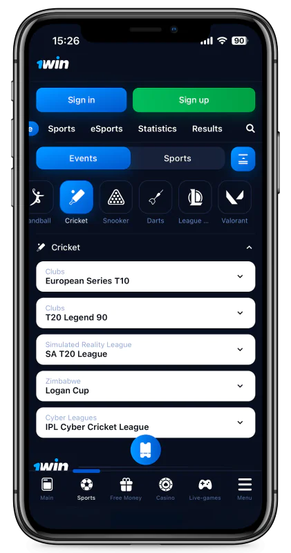 1win mobile app screenshot sport
